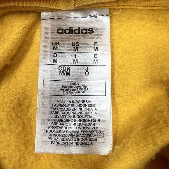 ADIDAS Hoodie Mens Medium Yellow Feel Cozy Pullover Sweatshirt Kangaroo Pouch - Picture 2 of 14